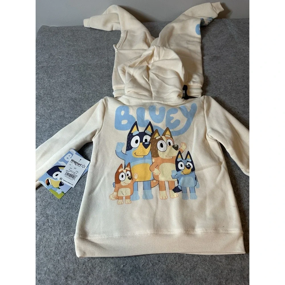 Toddler 4T Bluey 2-Piece Fleece Cotton Sweatsuit Set Hoodie & Pants Cream New